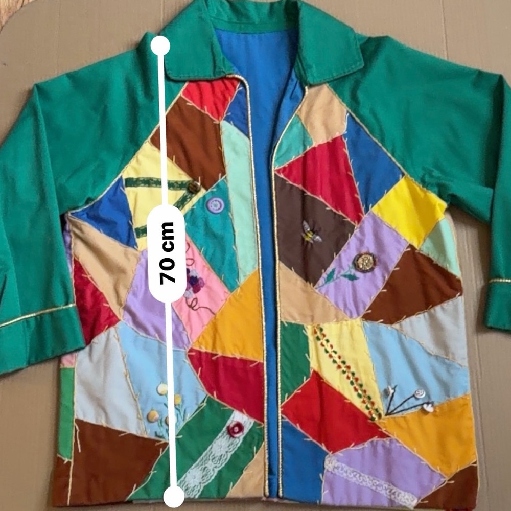 Vintage. One of a kind. Patchwork Green Women's Jacket - Multicolor Accent - Picture 11 of 16